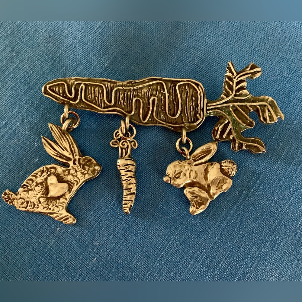 Rabbits and Carrots Pin/Brooch